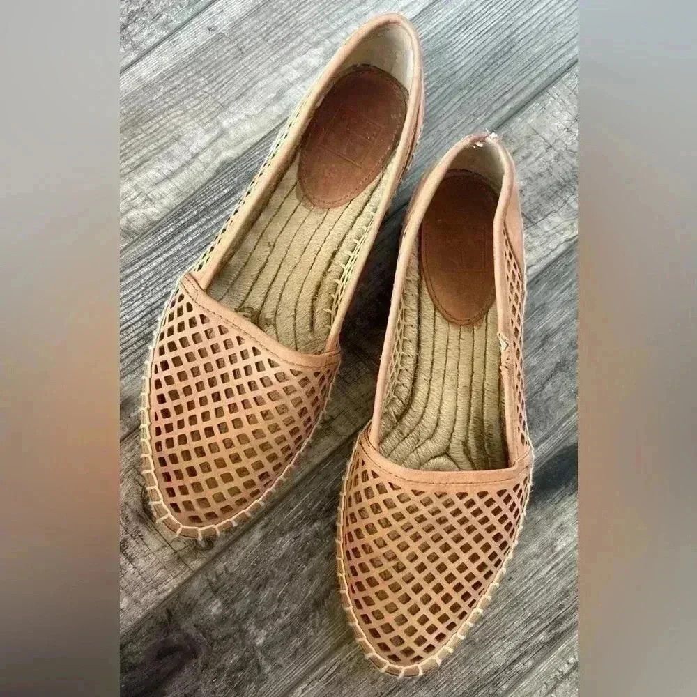 Frye Lee A line perforated espadrille sz 8 Slip on sandal leather jute shoe - Picture 2 of 7